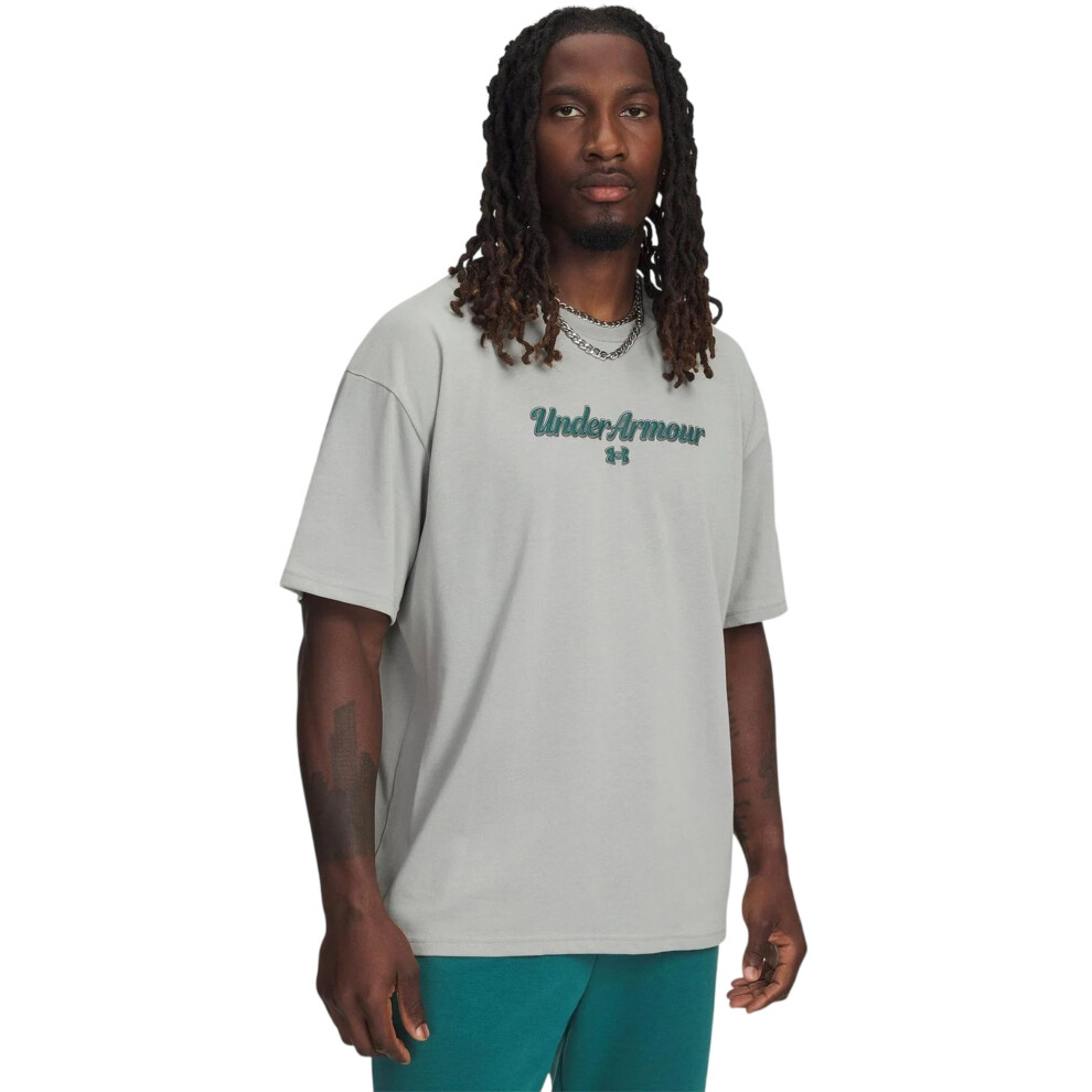 Under Armour (Xl, Titanium/Green) Mens Wordmark Heavyweight T-Shirt