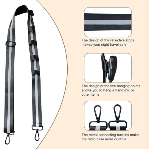 Radio Strap for Small & Medium Radios, Adjustable Widened Shoulder Strap with 300cm Reflective Strips & Anti-Sway Design 2