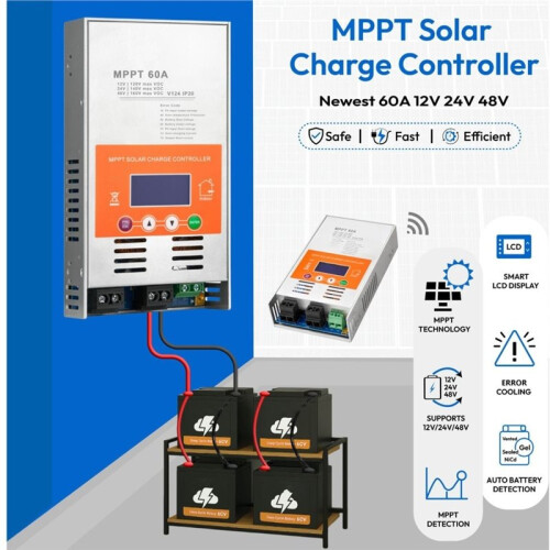 60A 12V/24V/48V Automatic Recognition V124 MPPT Maximum Power Tracking Lead-Acid Battery Solar Controller with WiFi Box 2