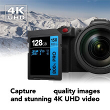 128GB High-Performance 800x PRO Card, UHS-I, C10, U3, V30, 4K, to 150MB/S Read SDXC Memory Card