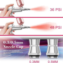 Kit Aérographe avec Compresseur, Kit Aérographe Haute Pression 48 PSI avec Buse 0,3/0,5 mm et Ensemble de Brosses de Nettoyage B