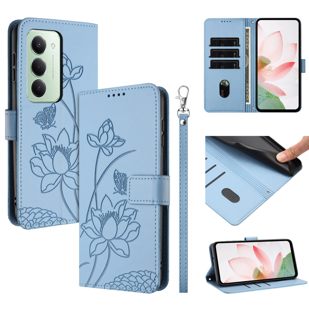 (Blue) For Xiaomi Redmi 15 5G (Global) (169Mm) / 15 4G (169Mm) Case Wallet Stand Lotus Imprint Leather Phone Cover With Wrist Blue 6914298306284