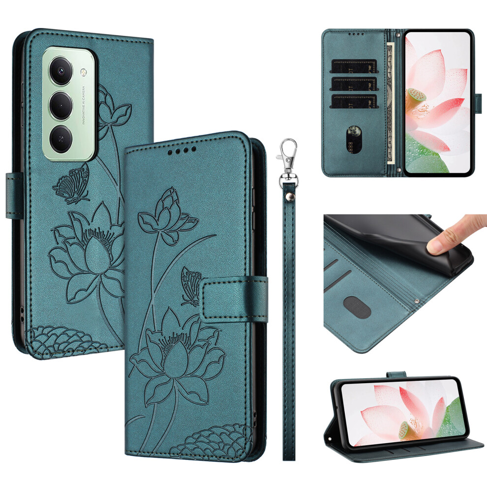 (Dark ) For Xiaomi Redmi 15 5G (Eu) (171Mm) / 15 4G (Eu) (171Mm) Case Wallet Stand Lotus Imprint Leather Phone Cover With Wris Green 6914290173136