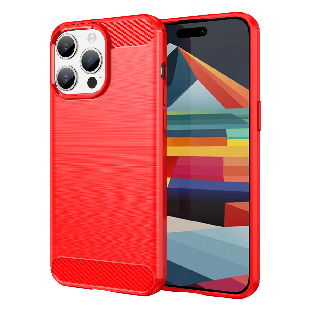 (Red) Amorus For Iphone 15 Pro Max Case Carbon Fiber Texture Brushed Protective Phone Cover Red 6914297339511