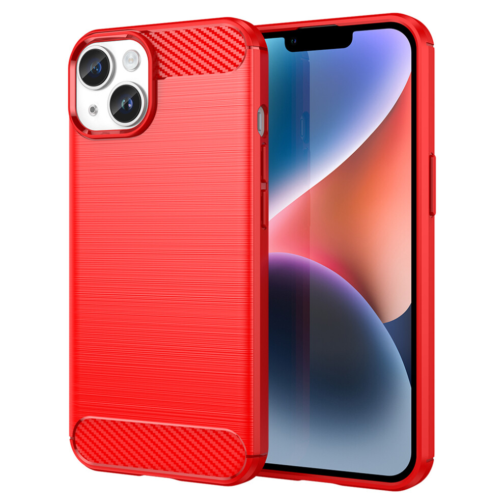 (Red) Amorus For Iphone 14 Plus Case Carbon Fiber Texture Brushed Protective Phone Cover Red 6914299200680