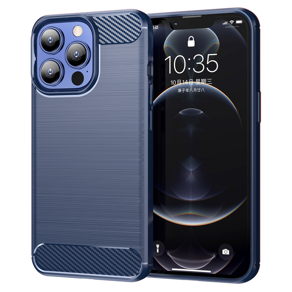 (Blue) Amorus For Iphone 13 Pro Case Carbon Fiber Texture Brushed Protective Phone Cover Blue 6914296169041