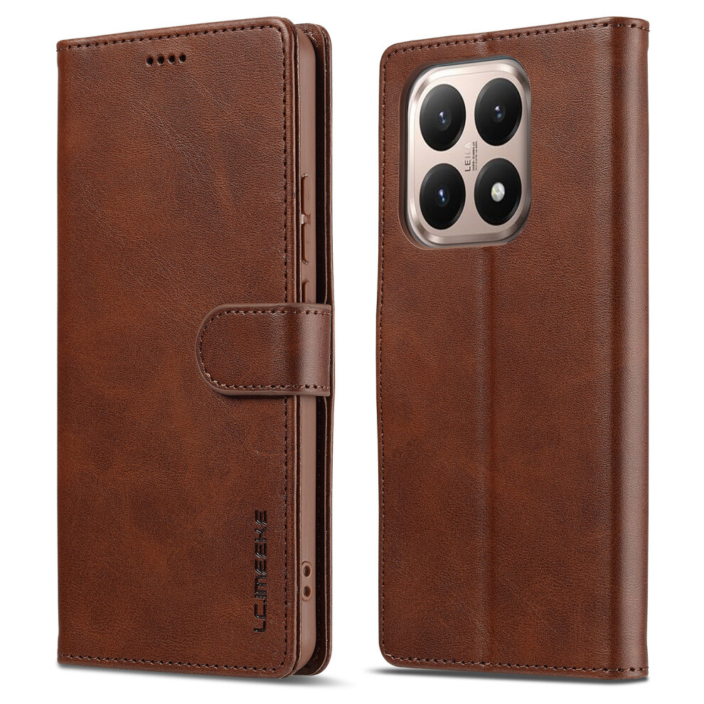 (Brown) Lc.imeeke For Xiaomi 15T Case Calf Texture Pu Leather Stand Wallet Phone Cover Brown 6914295941150