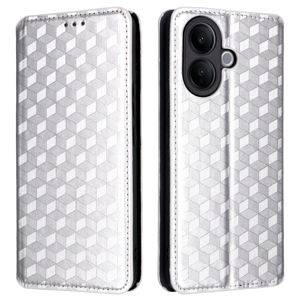 (Silver) For Vivo V60 Lite 4G / 5G Case Wallet Rhombus Imprinted Leather Phone Cover Silver 6914292651625