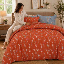(Super King, Rust Flower) Luxury Floral Printed Duvet Cover Set | Reversible Designer Bedding | Matching Pillowcases | Hotel Quality