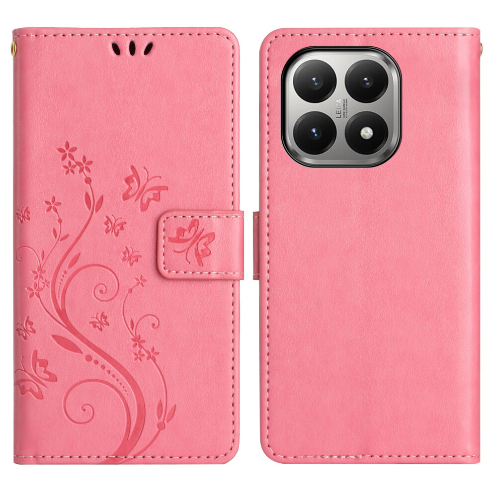 (Pink) For Xiaomi 15T Leather Wallet Case Butterfly Flower Imprinted Phone Cover With Strap Pink 6914295413527
