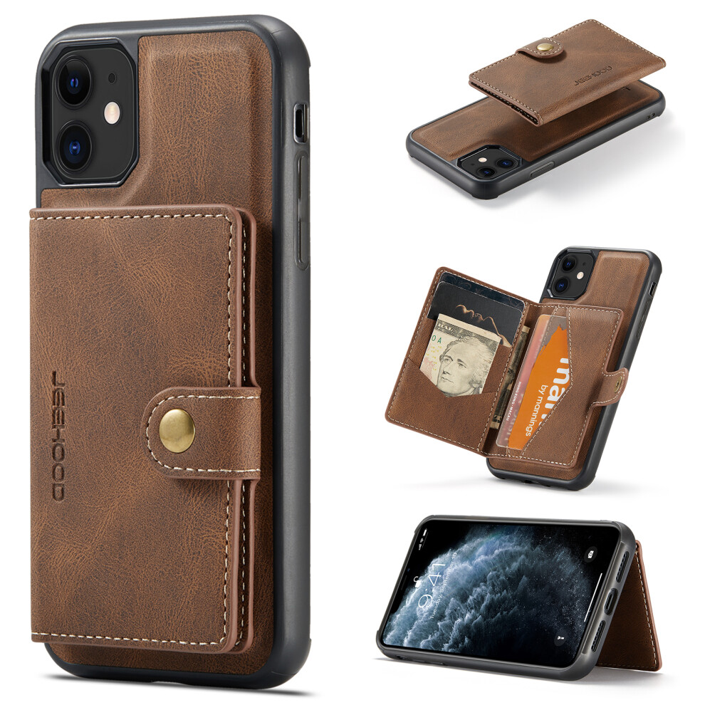 (Brown) Jeehood For Iphone 11 Case J01 Retro Leather Phone Back Cover With Detachable Magnetic Card Holder Brown 6914297488431