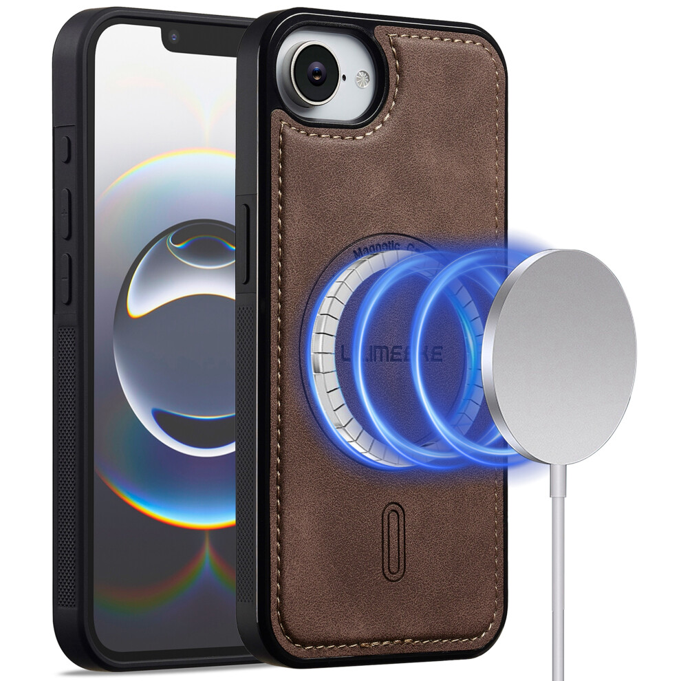 (Coffee) Lc.imeeke L6 For Iphone 17E / 16E Case Pu Leather Coated Pc Tpu Phone Cover Compatible With Magsafe Brown 6914293505668