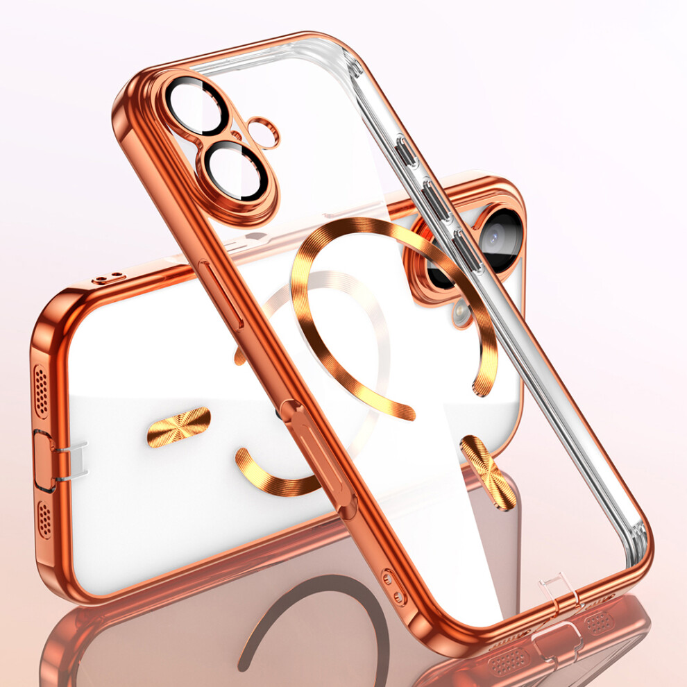 (Orange) For Iphone 17 Case Electroplating Frame Translucent Tpu Phone Cover Compatible With Magsafe Orange 6914290036530