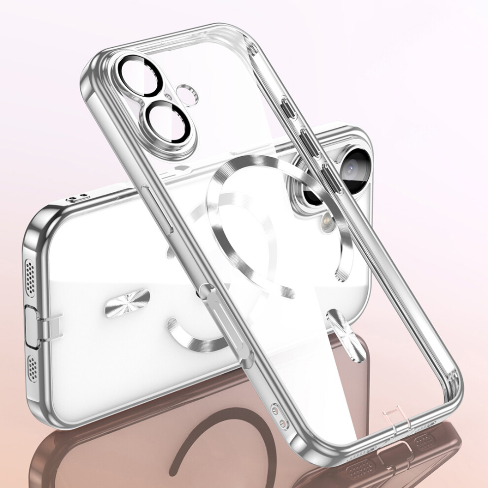 (Silver) For Iphone 17 Case Electroplating Frame Translucent Tpu Phone Cover Compatible With Magsafe Silver 6914294023277