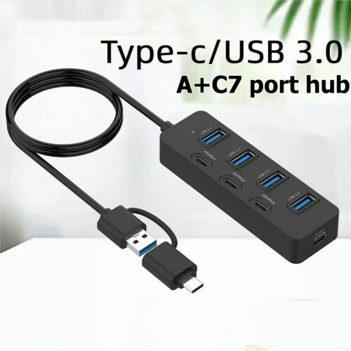 USB HUB, 7-Port 3.0 Button USB Expansion Splitter, Computer Splitter, High-Speed HUB for Laptop Computer 1