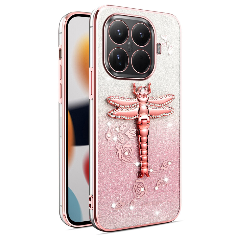 (Pink) Kadem For Xiaomi 15T Pro Case Dragonfly Kickstand Tpu Flowers Glitter Phone Cover Pink 6914295961745
