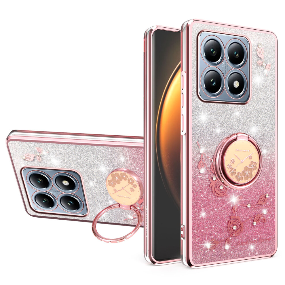(Rose ) Kadem For Xiaomi 15T Case Ring Kickstand Tpu Flowers Phone Cover Gradient Glitter Gold 6914294405196