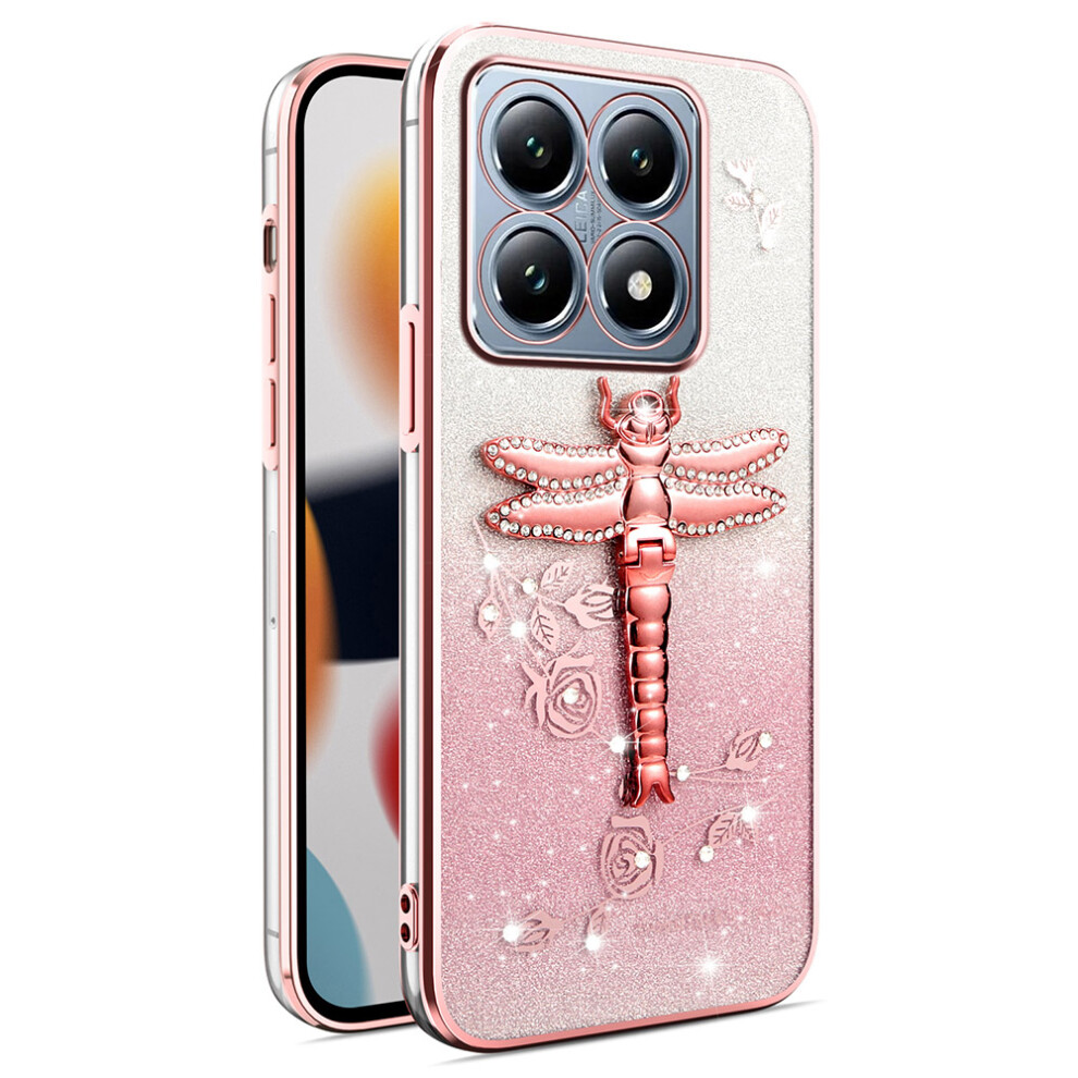 (Pink) Kadem For Xiaomi 15T Case Dragonfly Kickstand Tpu Flowers Glitter Phone Cover Pink 6914291483906