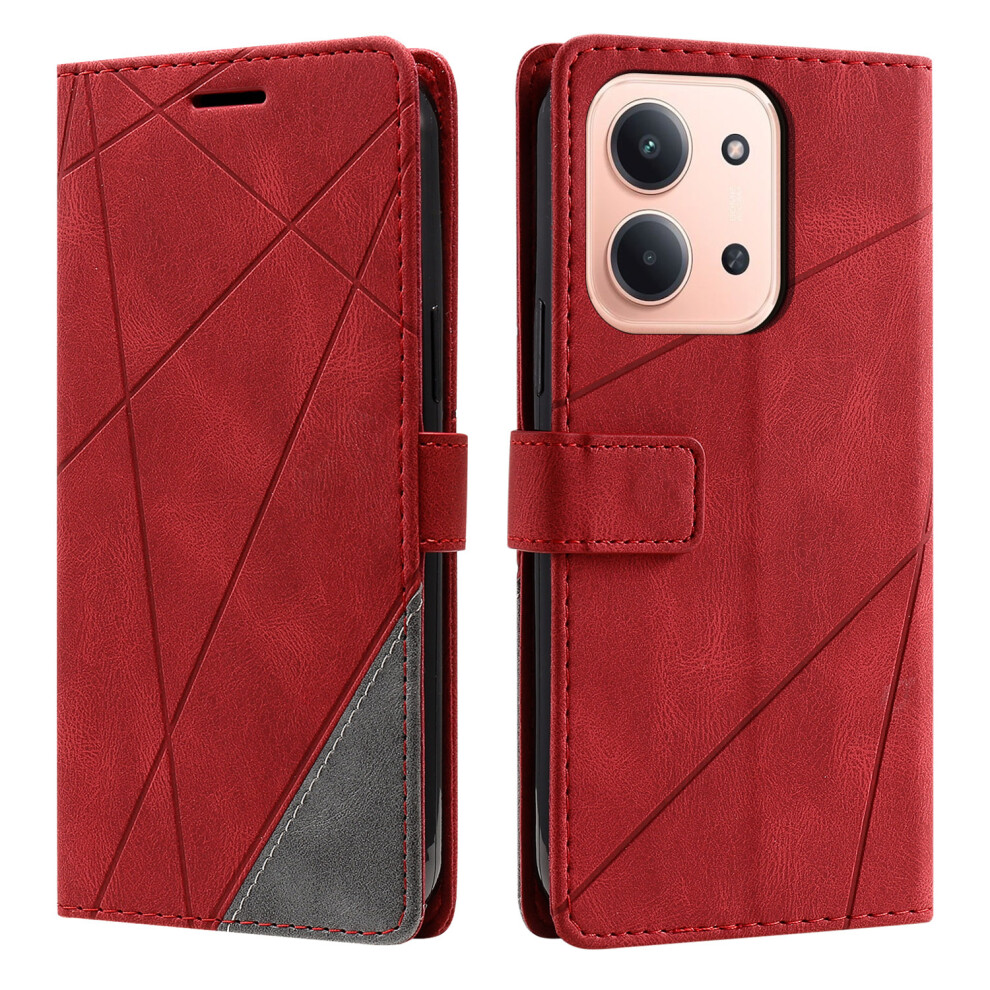(Red) For Xiaomi Mi 15C 4G (Global) (171Mm) / Poco C85 4G (171Mm) Case Imprinted Lines Pu Leather Splicing Wallet Phone Cov Red 6914291589431