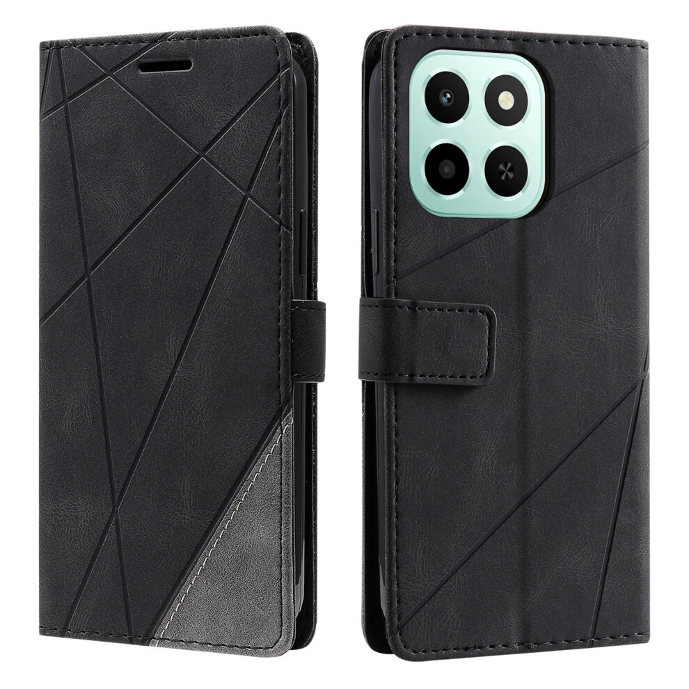 (Black) Leather Case For Honor X6c 4G / X5b Plus / X5b Imprinted Lines Splicing Wallet Phone Cover Black 6914292917738