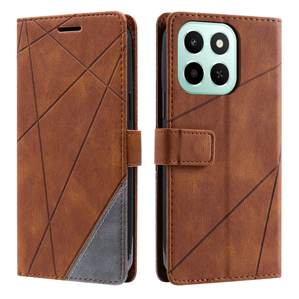 (Brown) Leather Case For Honor X6c 4G / X5b Plus / X5b Imprinted Lines Splicing Wallet Phone Cover Brown 6914299196006