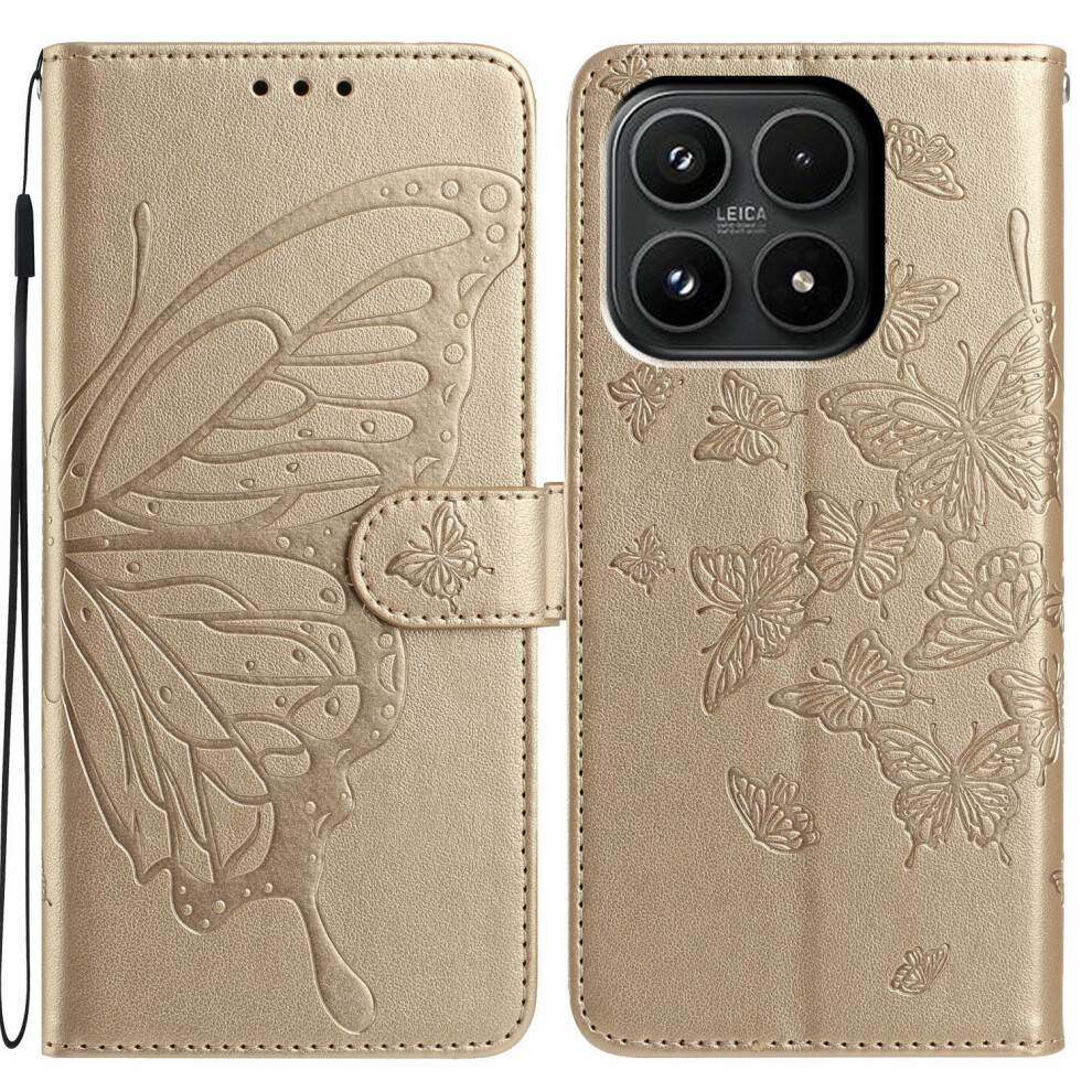 (Gold) For Xiaomi 17 Case Butterfly Imprinted Wallet Stand Pu Leather Flip Phone Cover With Strap Gold 6914296315431