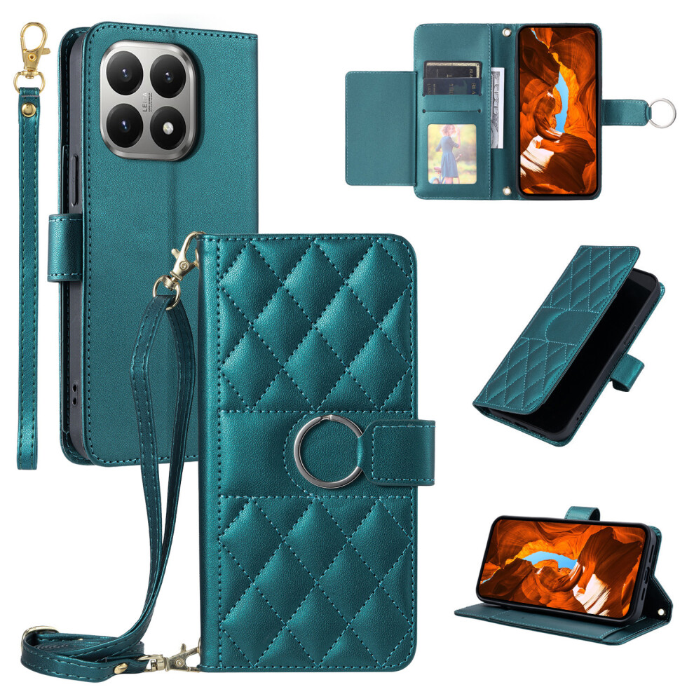 (Green) For Xiaomi 15T Case Ring Buckle Wallet Stand Rhombus Crossbody Leather Mobile Cover Green 6914292036378