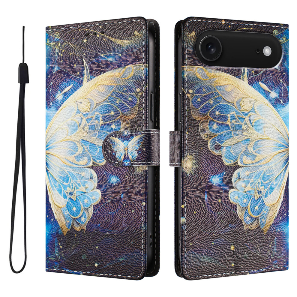 (Big Butterfly) For Iphone Air Case Pattern Print Pu Leather Wallet Phone Cover With Wrist Strap 6914299679684