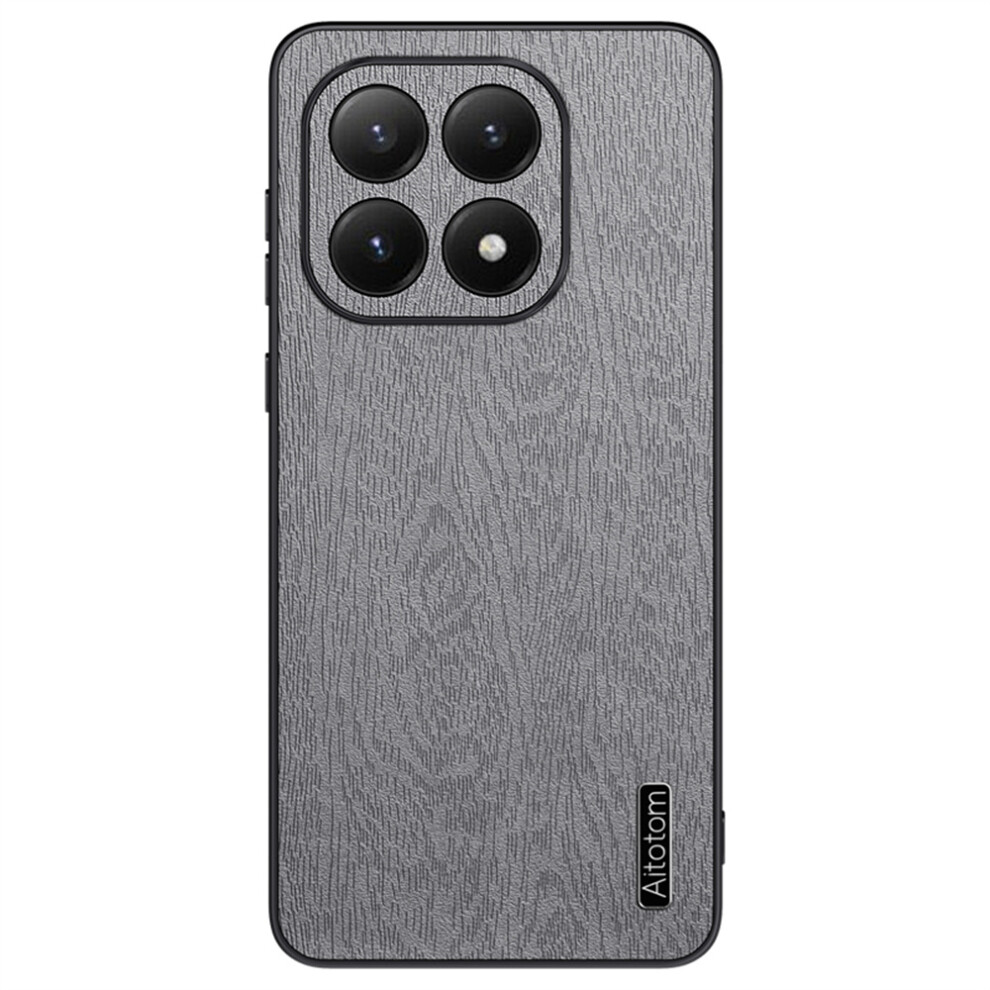 (Grey) For Xiaomi 15T Case Wood Texture Pu Leather Coated Pc Tpu Phone Cover Grey 6914296894875