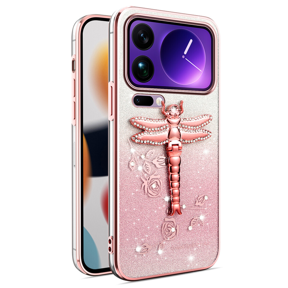 (Pink) Kadem For Xiaomi 17 Pro Max Case Dragonfly Kickstand Tpu Flowers Glitter Phone Cover Pink 6914293001016