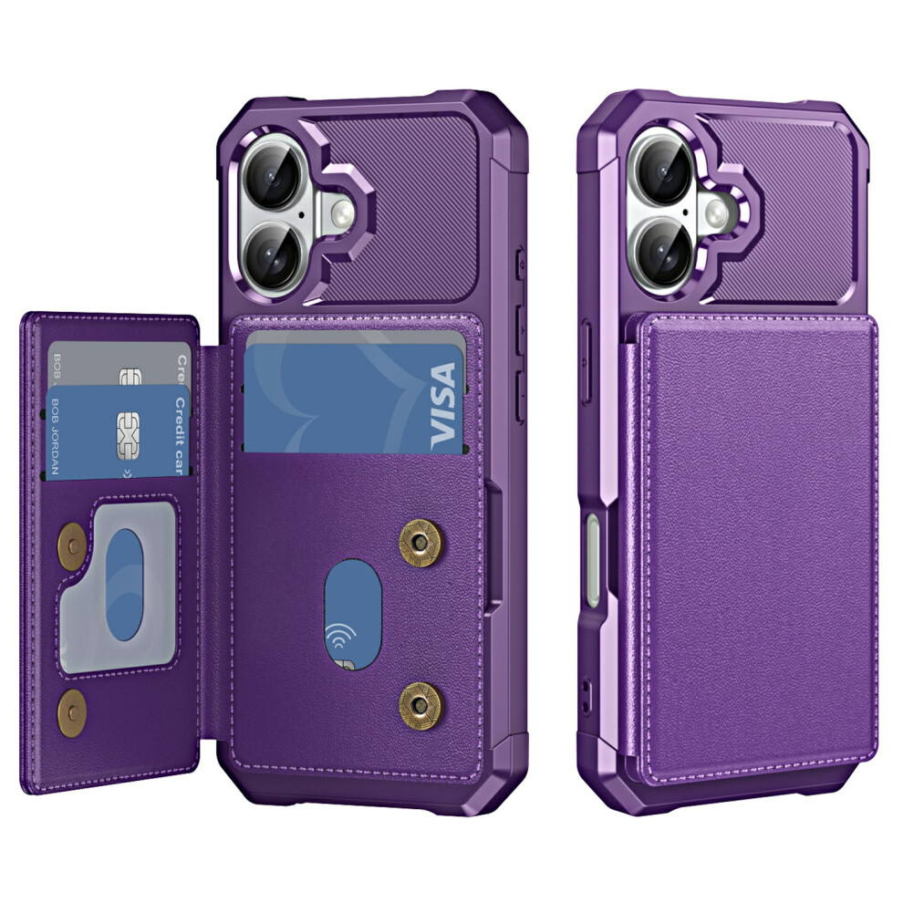 (Purple) For Iphone 17 Case Card Slot Kickstand Leather + Tpu Reinforced Corner Phone Cover Purple 6914295812580