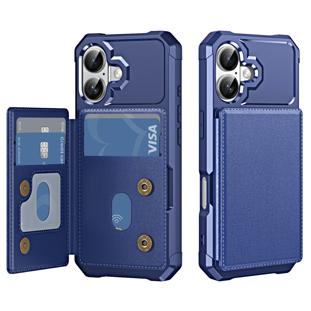 (Dark ) For Iphone 17 Case Card Slot Kickstand Leather + Tpu Reinforced Corner Phone Cover Blue 6914293204189