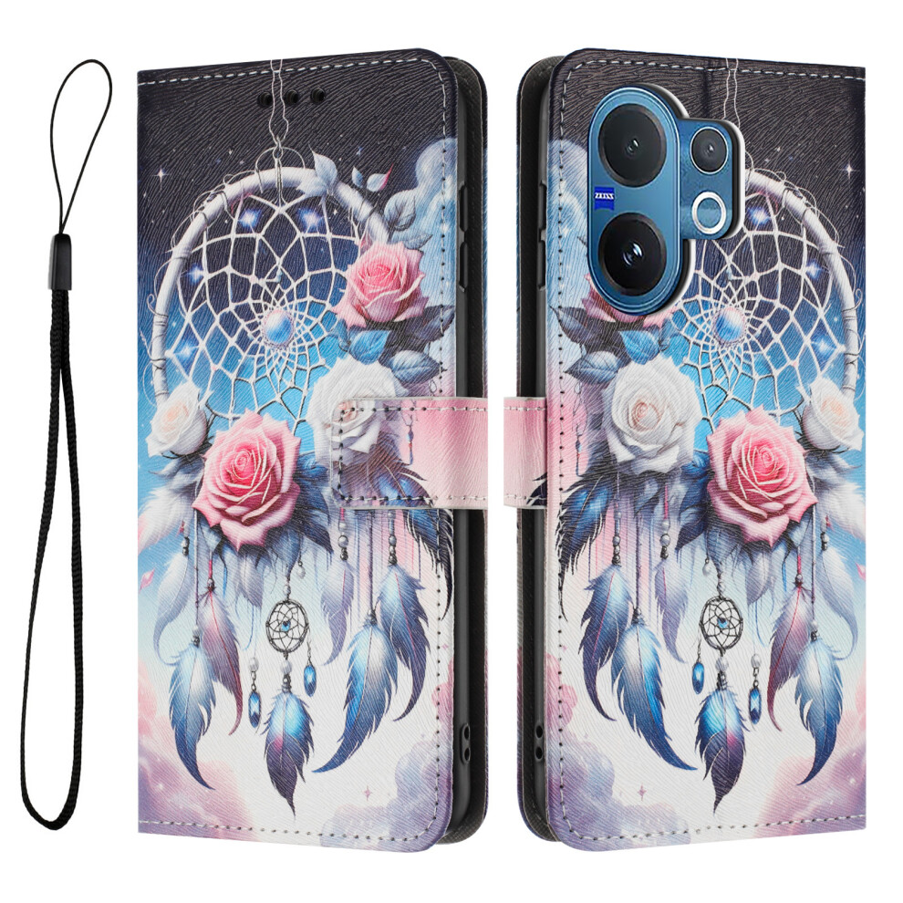 (Flower Wind Chime) For Vivo V60 5G Wallet Case Pattern Printing Pu Leather Phone Cover With Lanyard 6914291214036