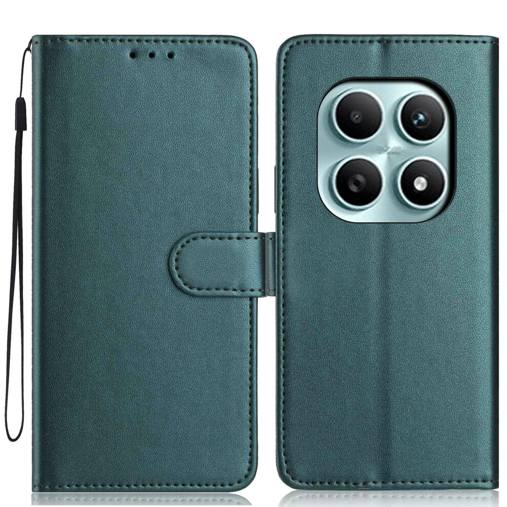 (Blackish ) For Xiaomi Poco M8 5G / Redmi Note 15 5G (Global) Wallet Case With Strap / Multiple Card Slots Solid Color Leather Stand Green 6914295431682