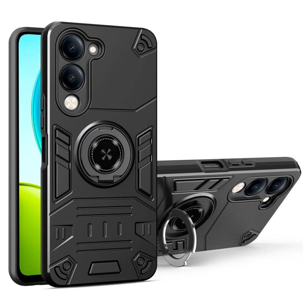 (Black) For Vivo Y04 4G / Y29s 5G Case With Ring Holder Kickstand Pc + Tpu Anti-Fall Phone Cover Black 6914290763283