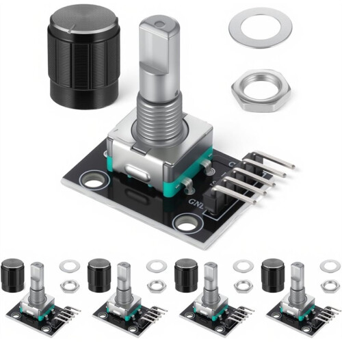 5 PCS KY-040 Rotary Encoder Module, 360 Degree Rotary Encoder with Knobs Cap Brick Sensor Modules for Light Control Etc