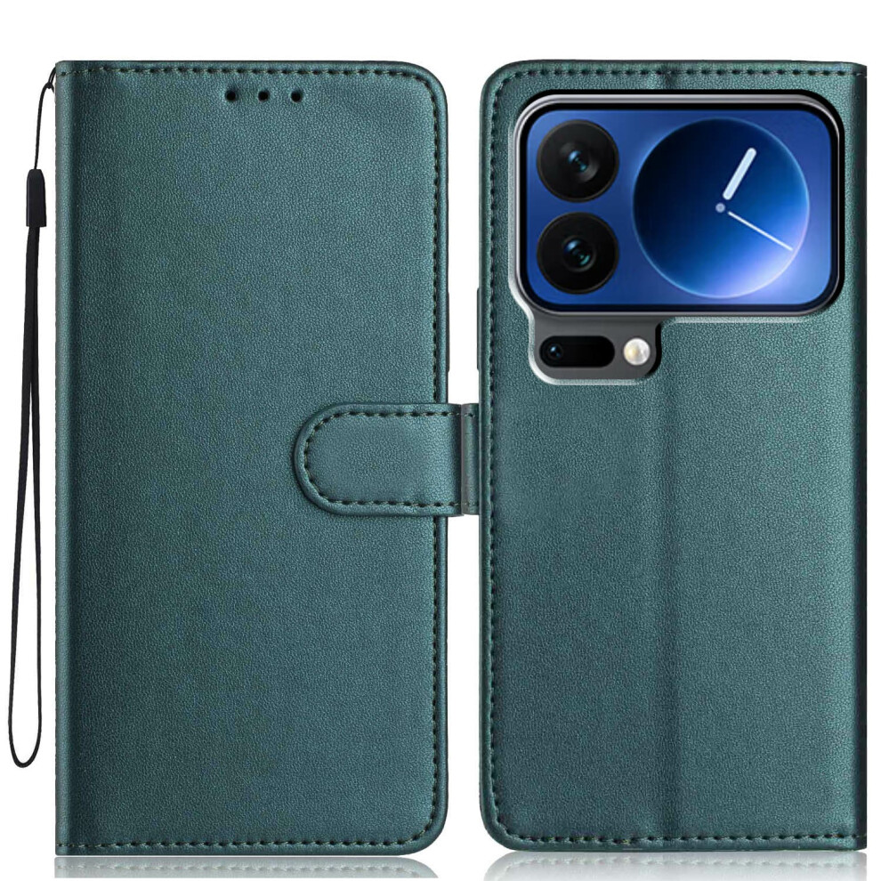 (Blackish ) For Xiaomi 17 Pro Max Wallet Case With Strap / Multiple Card Slots Solid Color Leather Stand Phone Cover Green 6914298063903