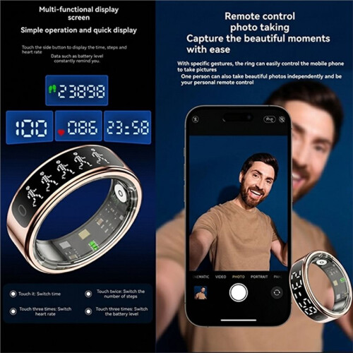 Smarter Ring mit Multifunktionsdisplay, Unisex-Ring mit Herzfrequenz-, Blutsauerstoff- und Schlafüberwachung für Android und IOS, Größe 13 2