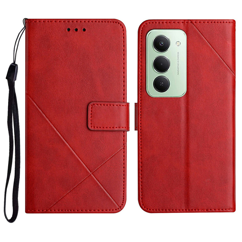 (Red) For Xiaomi Mi 15 4G (Eu) (171Mm) Case Line Pattern Wallet Leather Phone Cover With Wrist Strap Red 6914291334031