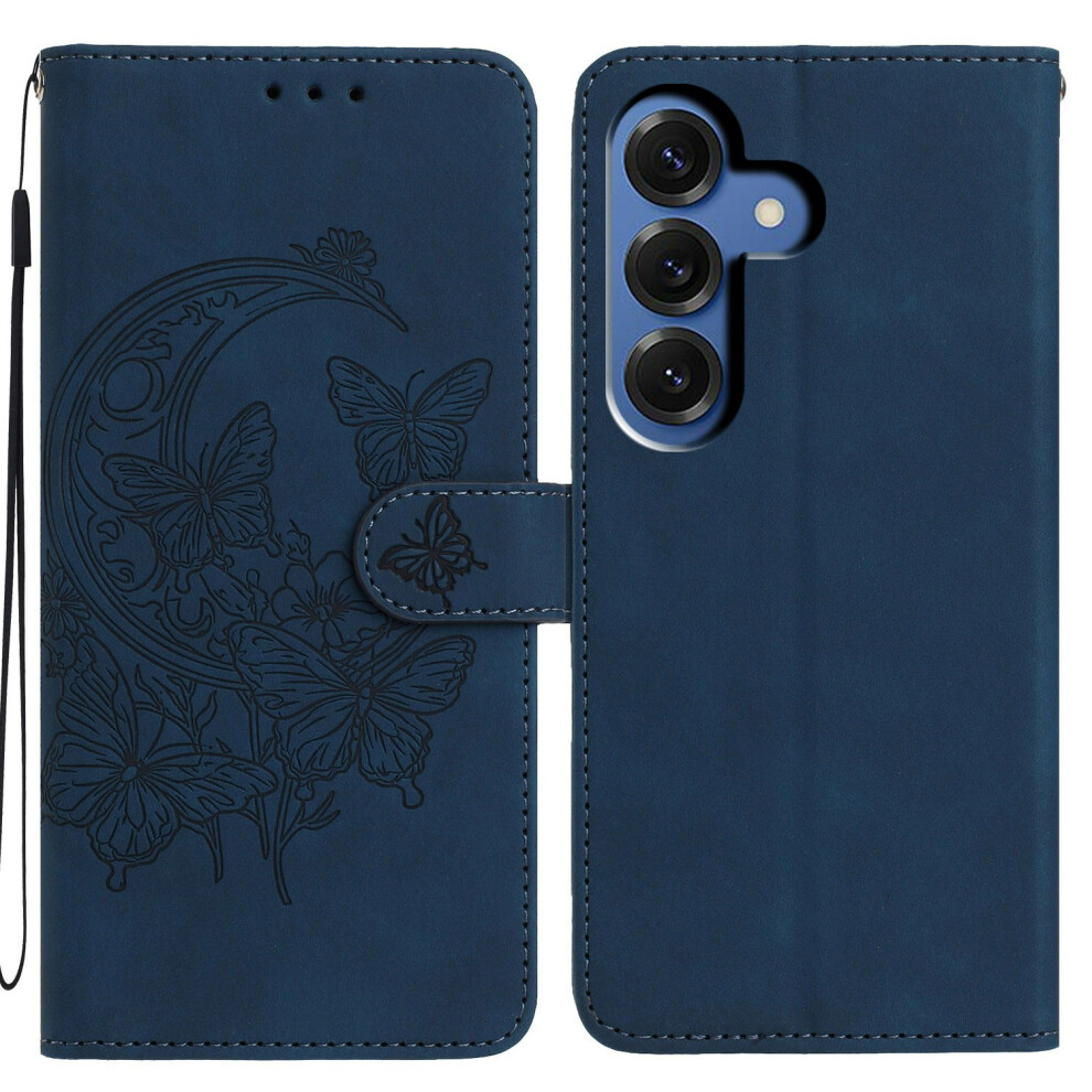 (Blue) For Samsung Galaxy S26 Case Butterfly Flower Imprinted Pu Leather Wallet Stand Phone Cover Blue 6914292052903
