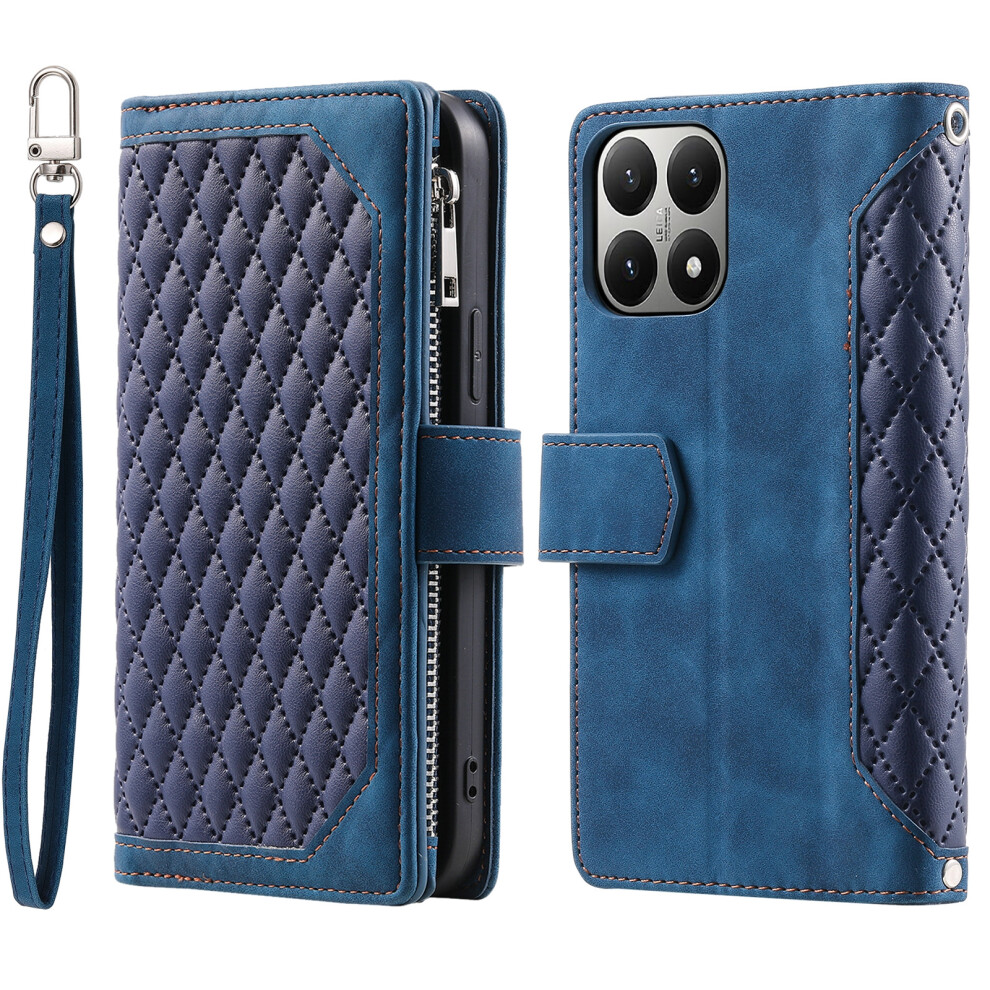 (Blue) For Xiaomi 15T Wallet Case Rhombus Stitching Line Pu Leather Phone Cover With Wrist Strap Blue 6914291447175