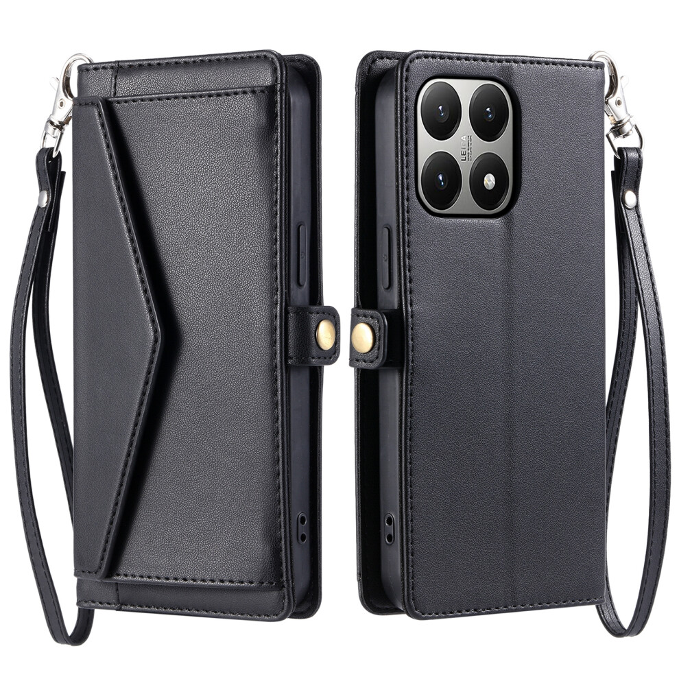 (Black) For Xiaomi 15T Leather Case With Wrist Strap Wallet Stand Phone Cover Black 6914290764266