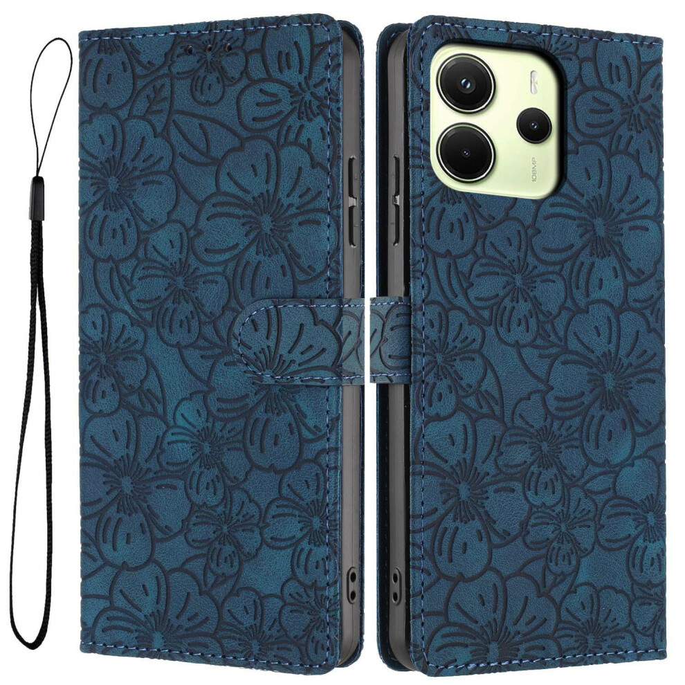 (Blue) For Xiaomi Redmi Note 14 4G (164.84Mm) Flip Case Cherry Blossom Pattern Leather Wallet Stand Phone Cover With Wrist Stra Blue,Red 6914292892325