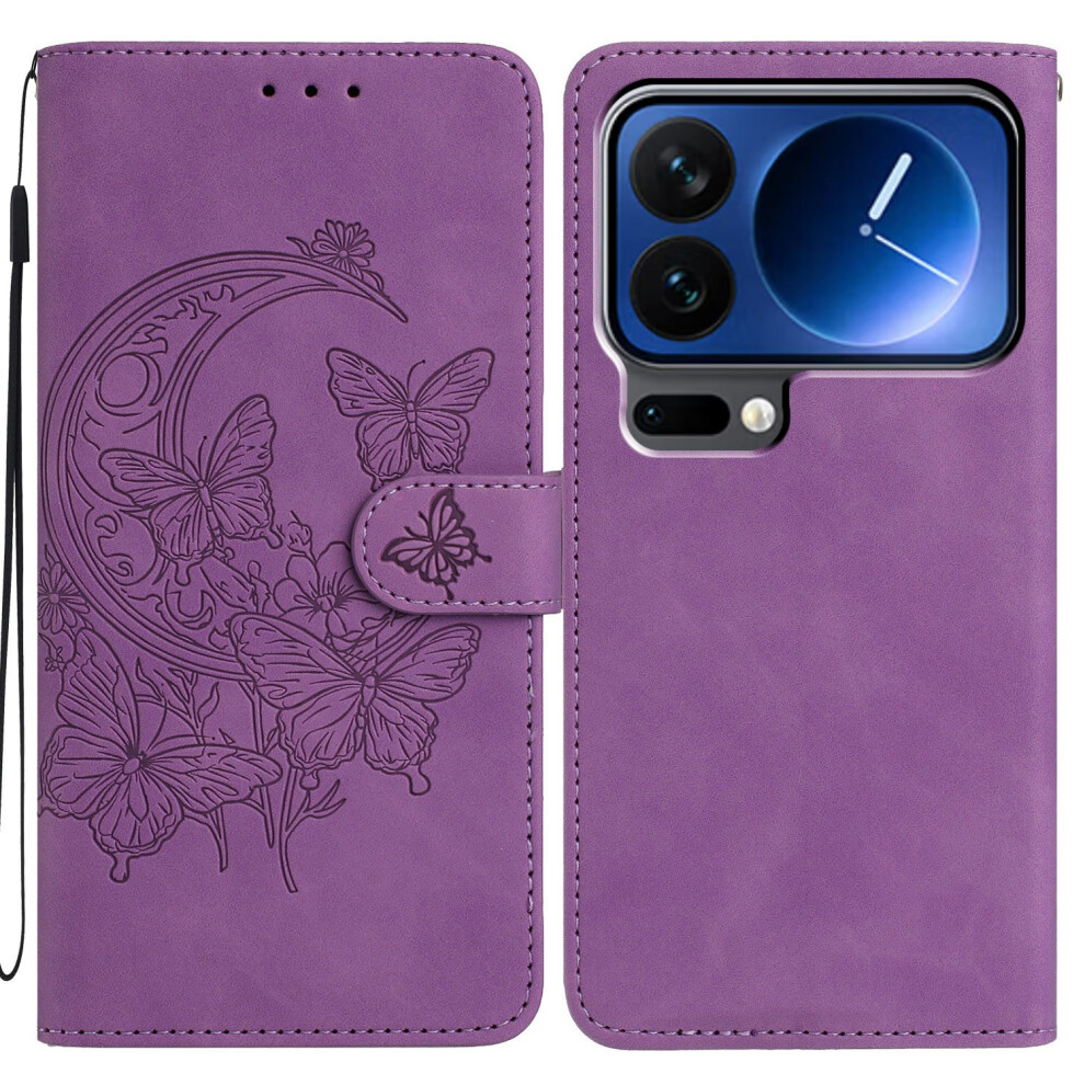 (Purple) For Xiaomi 17 Pro Case Butterfly Flower Imprinted Pu Leather Wallet Stand Phone Cover Purple 6914298435014