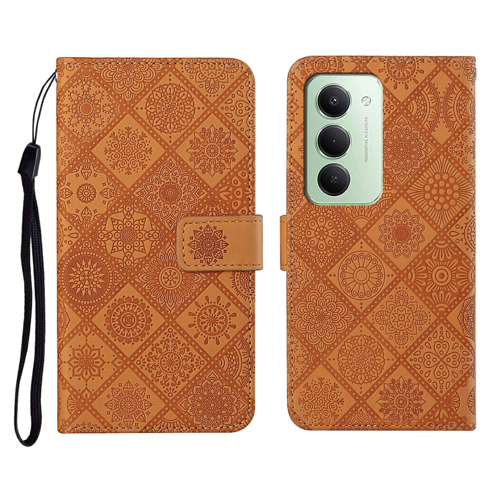 (Brown) For Xiaomi Redmi 15 4G (Eu) (171Mm) Case Leather Case Ethnic Style Wallet Phone Cover With Strap Brown 6914295249577