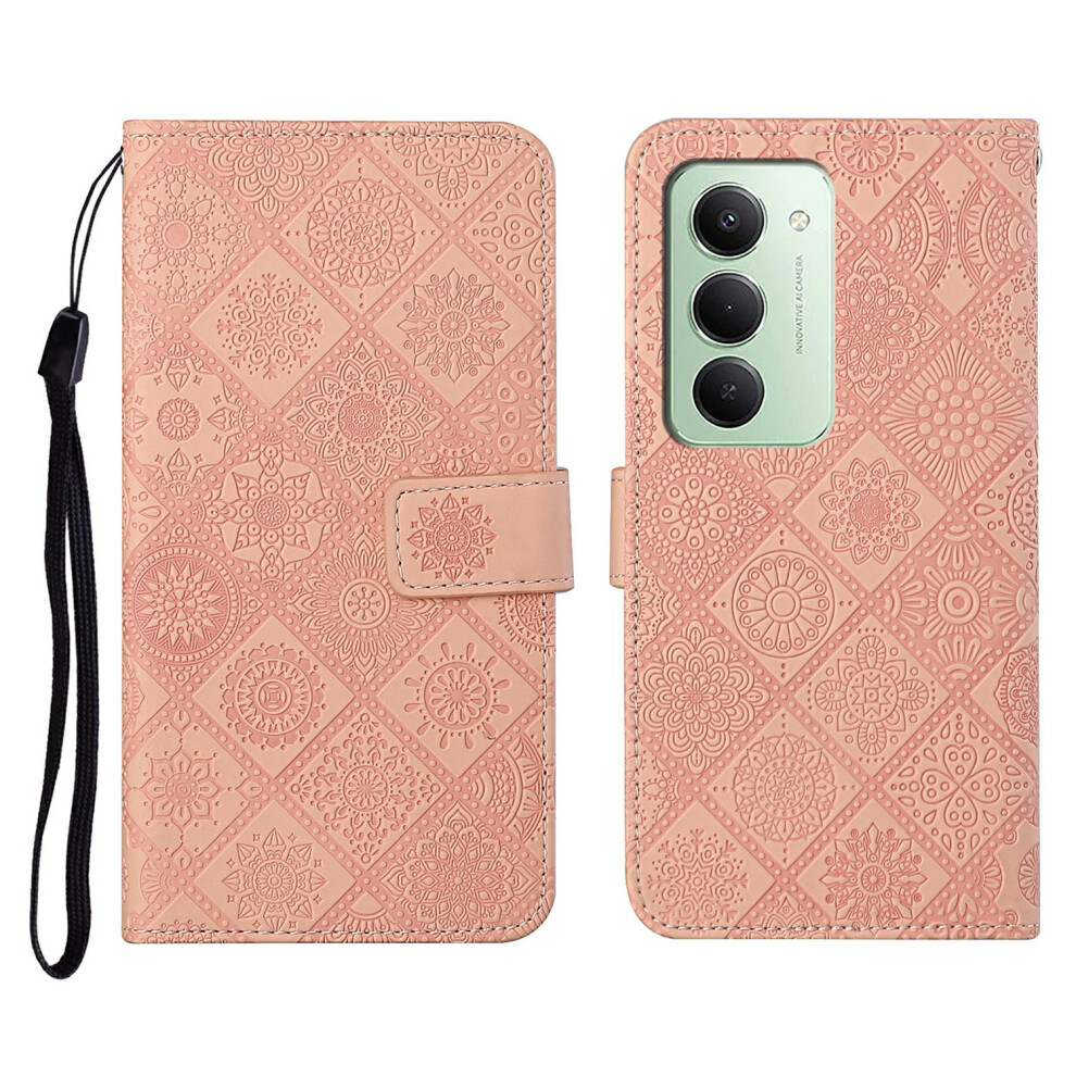 (Pink) For Xiaomi Redmi 15 4G (Eu) (171Mm) Case Leather Case Ethnic Style Wallet Phone Cover With Strap Pink 6914295425926