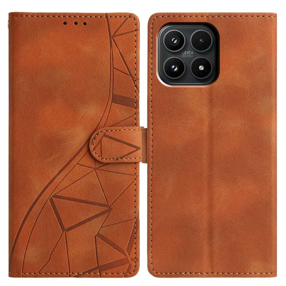 (Brown) For Xiaomi 17 Case Wallet Stand Imprinted Triangle Pattern Leather Phone Flip Cover Brown 6914290770991