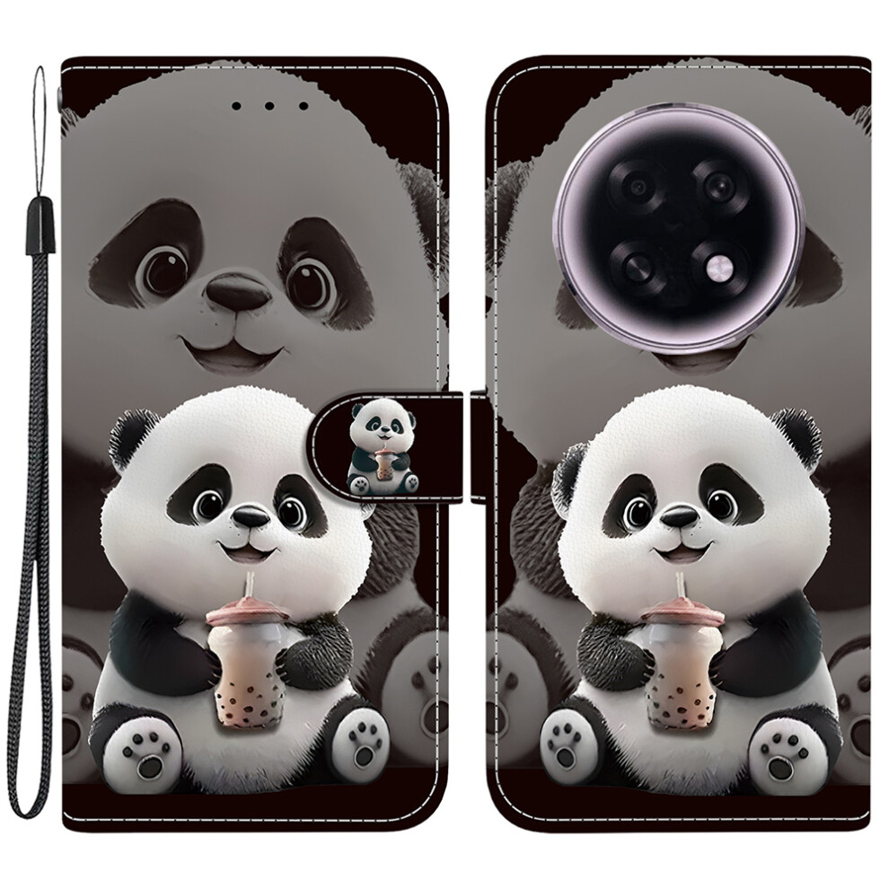 (Milk Tea Panda) For Oppo F31 Pro+ 5G / A6 Gt 5G Leather Case Stand Wallet Pattern Printing Phone Cover With Wrist Strap 6914293820266