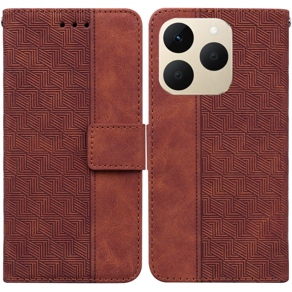 (Brown) For Realme 15T 5G Case Geometry Pattern Leather Wallet Phone Cover With Wrist Strap Brown 6914298678398