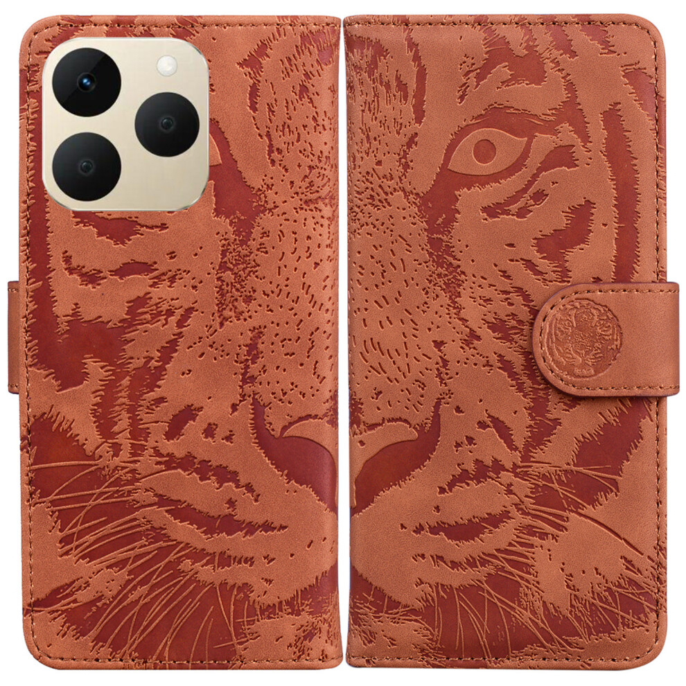 (Brown) For Realme 15T 5G Case Tiger Imprint Leather Wallet Phone Cover Brown 6914292133107